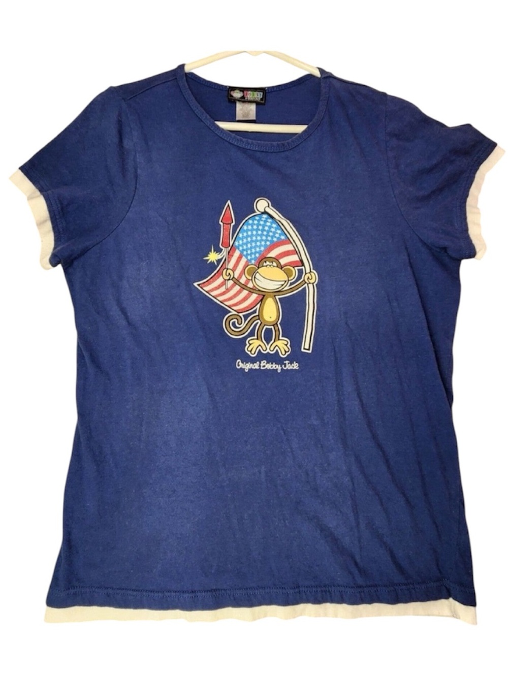 Y2K Bobby Jack T-Shirt American Flag Rocket 4th of July Graphic 18/20 (2X)